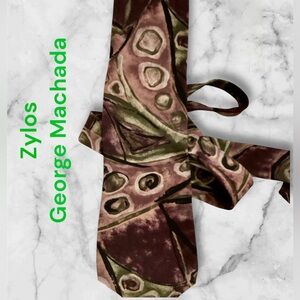 NWOT~Zylos men’s NeckTie plum, green & wine Abstract Patterned Tie 100% Silk